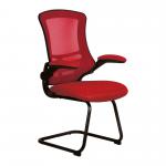 Luna Designer Medium Back Mesh Cantilever Chair with Black Shell, Black Frame and Folding Arms - Red BCM/L1302V/RD