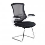 Luna Designer Medium Back Mesh Cantilever Chair with White Shell, Chrome Frame and Folding Arms - Black BCM/L1302V/WHBK