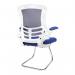 Luna Designer High Back Mesh Cantilever Chair with White Shell, Chrome Frame and Folding Arms - Blue BCM/L1302V/WHBL