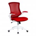 Luna Designer Medium Back Mesh Chair with White Shell and Folding Arms - Red BCM/L1302/WH-RD