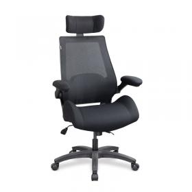 Nautilus Designs Resolute High Back Mesh Chair with High 28 Stone Weight Capacity, Deep Moulded Seat Foam, Folding Arms and Headrest, Certified for 24 Hour Use - Black BCM/L1305/BK
