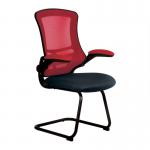 Luna Designer Two Tone High Back Mesh Cantilever Chair with Black Shell, Black Frame and Folding Arms - RedBlack BCM/T1302V/RD