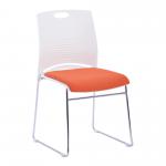 Kore Stylish Stackable Chrome Frame Chair with Padded Upholstered Seat, White Shell and Hand Hole in Backrest - 2 per Box -Orange BCP/S900/OG