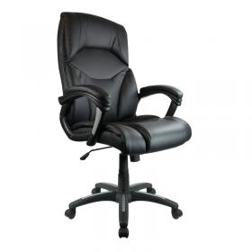 Nautilus Designs Wellington High Back Leather Effect Executive Armchair with Silver Detailed Black Nylon Base - Black BCP/T102/BK