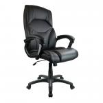 Wellington High Back Leather Effect Executive Armchair with Silver Detailed Black Nylon Base - Black BCP/T102/BK