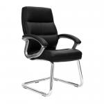 Greenwich High Back Leather Effect Executive Visitor Armchair with Contoured Design Backrest and Chrome Base - Black BCP/T401/BK