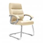 Greenwich High Back Leather Effect Executive Visitor Armchair with Contoured Design Backrest and Chrome Base - Cream BCP/T401/CM