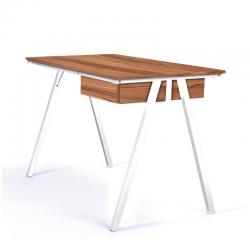 Nautilus Designs Tyrol Compact Workstation with Suspended Underdesk Drawer - White Frame - Walnut Finish BDW/I201/WH-WN