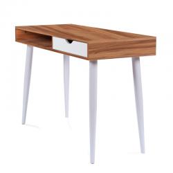 Nautilus Designs Tromso Compact Workstation with White Legs, Stylish Complementing Drawer and Open Storage Compartment - White Legs - Walnut Finish BDW/I202/WH-WN