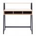 Vienna Compact Two Tier Workstation with Stylish Feature Frame and Upper Storage Shelf - Black Frame - Oak Finish BDW/I203/BK-OK