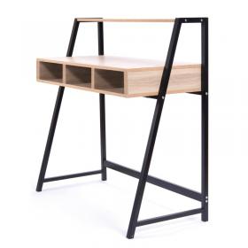 Nautilus Designs Vienna Compact Two Tier Workstation with Stylish Feature Frame and Upper Storage Shelf - Black Frame - Oak Finish BDW/I203/BK-OK