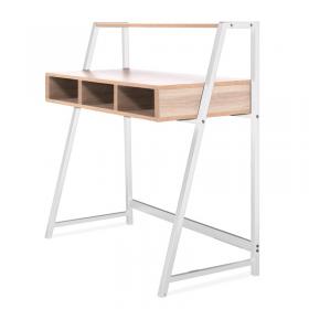 Nautilus Designs Vienna Compact Two Tier Workstation with Stylish Feature Frame and Upper Storage Shelf - White Frame - Oak Finish BDW/I203/WH-OK
