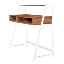 Nautilus Designs Vienna Compact Two Tier Workstation with Stylish Feature Frame and Upper Storage Shelf - White Frame - Walnut Finish BDW/I203/WH-WN