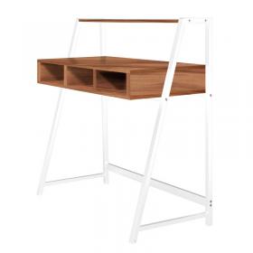 Nautilus Designs Vienna Compact Two Tier Workstation with Stylish Feature Frame and Upper Storage Shelf - White Frame - Walnut Finish BDW/I203/WH-WN