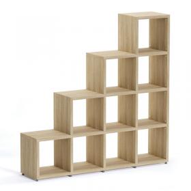 Nautilus Designs Boon - 10x Cube Stepped Shelf Storage System - 1470x1450x330mm - Oak BOON13-OAK