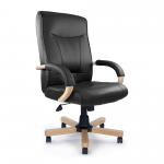 Troon High Back Leather Faced Executive Chair with Oak Effect Arms & Base - Black DPA4750ATGLBKO