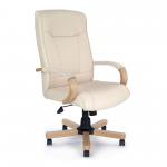 Troon High Back Leather Faced Executive Chair with Oak Effect Arms & Base - Cream DPA4750ATG/LCM