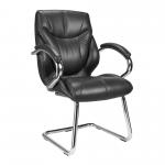 Sandown High Back Luxurious Leather Faced Executive Visitor Armchair with Integral headrest and Chrome Base - Black DPA617AV/LBK