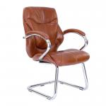Sandown High Back Luxurious Leather Faced Executive Visitor Armchair with Integral headrest and Chrome Base - Tan DPA617AV/TN