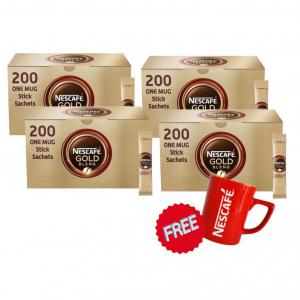 Image of Nescafe Gold Blend One Cup Sticks Coffee Sachets Pack of 800 with FREE