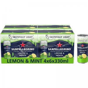 San Pellegrino Limone Menta Lemon & Mint Cans 24x330ml NWT1174