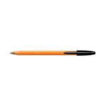 This image features a vibrant orange barrel with the Bic logo, surrounded by 20 black Bic ballpoint pens. The fine tip of each pen is visible, providing a sleek and professional look. These pens are new and come with the original packaging, making them a perfect addition to any workspace or school supplies collection.