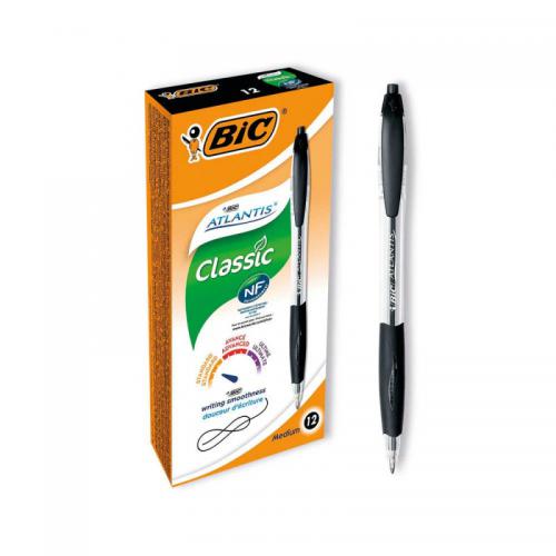 Bic Atlantis Penna a sfera a scatto con impugnatura gommata nera (12