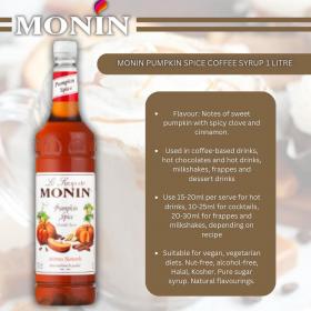 Monin Pumpkin Spice Coffee Syrup 1 Litre  NWT1267