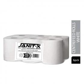 Janit-X Eco 100% Recycled Centrefeed Rolls White 6 x 400s NWT1473