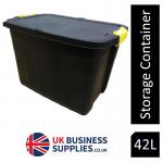 Strata Heavy Duty 42L Black Storage Crates & Lids Black Yellow Handles (XW443) NWT1718