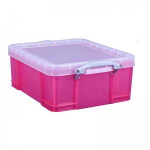 Really Useful Pink Plastic Storage Box 18 Litre Clear Lid NWT1743