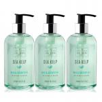 This photo showcases a sleek and modern bottle of The Scottish Fine Soaps Company Hair and Body Wash Sea Kelp Bath & Shower Gel. The label features a vibrant blue and green design, with the product name prominently displayed. The gel inside appears clear and refreshing.