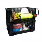 A photograph of the Really Useful Products Really Useful Boxes Really Useful Black Open Front Storage Crate 64 Litre NWT1797 shows a sturdy plastic crate with an open front for easy access. The black color adds a sleek and modern touch to any storage space.