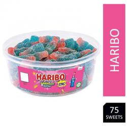 Haribo Fizzy Bubblegum Bottle Sweets Tub 75s NWT2121