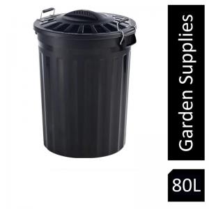 Fixtures Refuse Bin with Lid and Metal Clip Handles 80 Litre Black