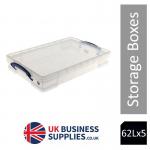 The image shows a clear plastic storage box with a 10 litre capacity. The box is part of the Really Useful Boxes product line, featuring the brands iconic orange logo. The box is in perfect condition, with no visible scratches or imperfections. It is perfect for organizing and storing a variety of items.
