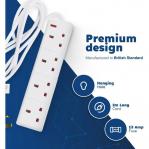 Fixtures 4 Gang Extension Lead 2m Surge Protected 4 Socket White NWT3180