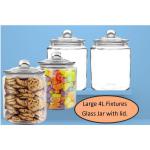 Fixtures LARGE 4L Glass Jar & Airtight lid - PACK (4) NWT3723P