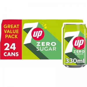 7 Up Zero Lemon and Lime Carbonated Canned Soft Drink 330ml Pack of 24
