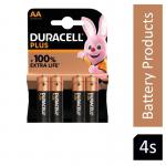 Duracell Plus AA Battery Alkaline 100% Extra Life (Pack of 4) 5009370 - PACK (10) NWT3974P