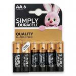 Duracell Simply AA Batteries Carded Pack 6 NWT3987