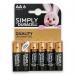 Duracell Simply AA Batteries Carded Pack 6 NWT3987