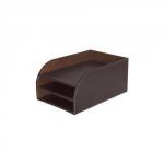 Osco Brown Faux Leather Triple Letter Tray