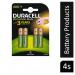 Duracell AAA 750MAH Recharge Plus Battery Pack 4s NWT4518