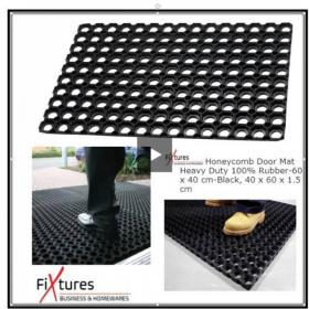 Fixtures Honeycomb Door Mat Heavy Duty 100% Rubber Black, 40 x 60 x 1.5 cm - PACK (10) NWT4564P
