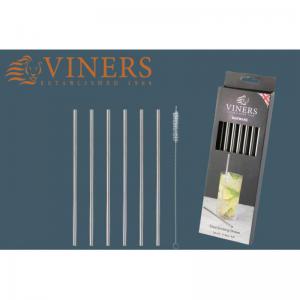 Viners 7pc Long Steel Drinking Straws Gift 6 Straws & 1 Cleaning