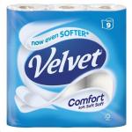 Velvet Comfort 2 Ply Toilet Rolls 9 Pack
