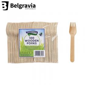 Belgravia Disposables Eco Friendly Wooden Cutlery Forks 100s NWT4742