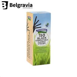 Cheap Stationery Supply of Belgravia Bio Caterpack Black Straws Pack 150s Office Statationery