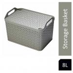 Strata Weave Baskets with Lids 8 Litre Home Multipurpose Storage Organiser - COOL GREY (HW122COOLGRE NWT5426